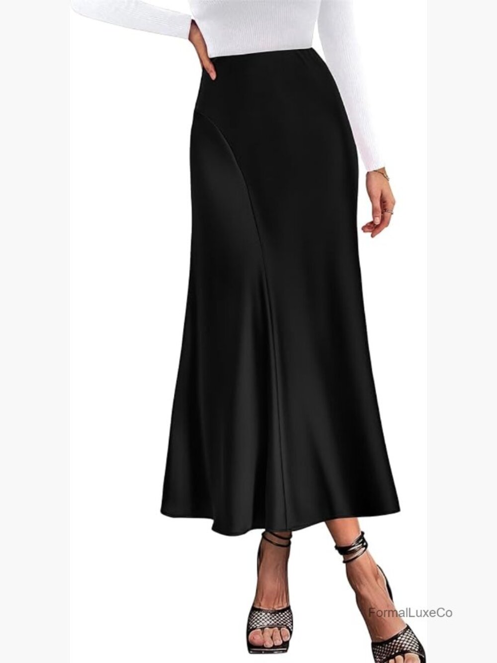 High Waisted Satin Maxi Skirt A-Line Formal Flowy Long Skirt